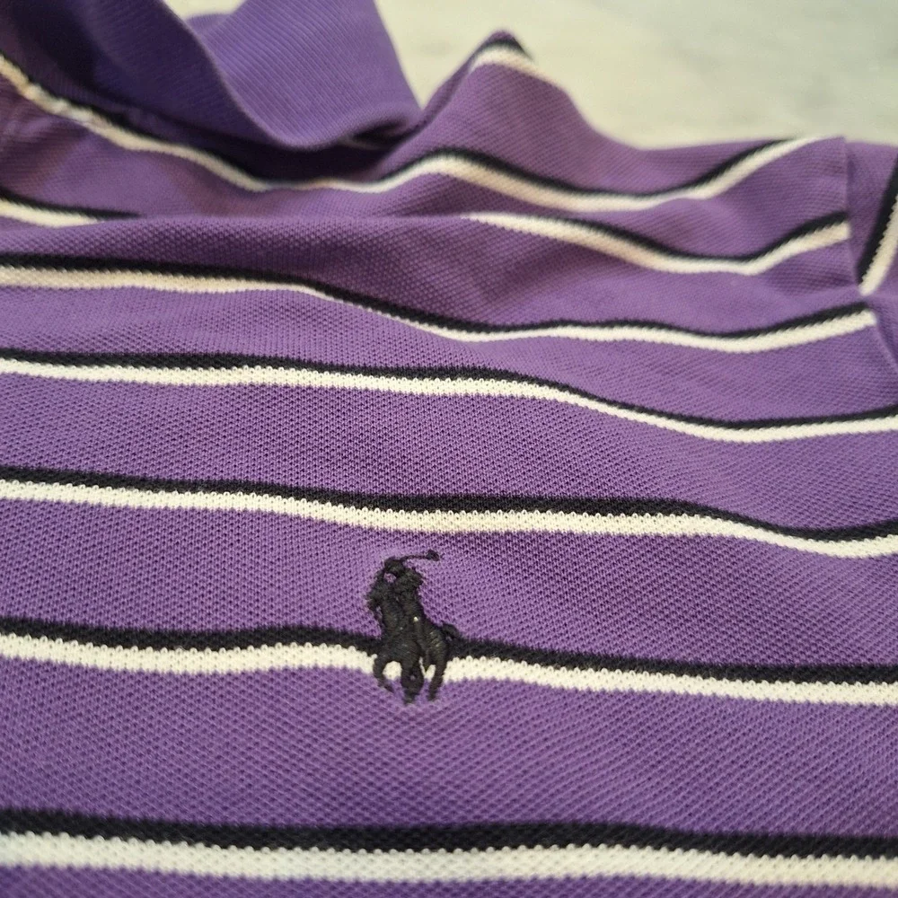 Polo Ralph Lauren Polo Shirt Mens L Purple Striped Stretch Mesh Pony Logo Spot